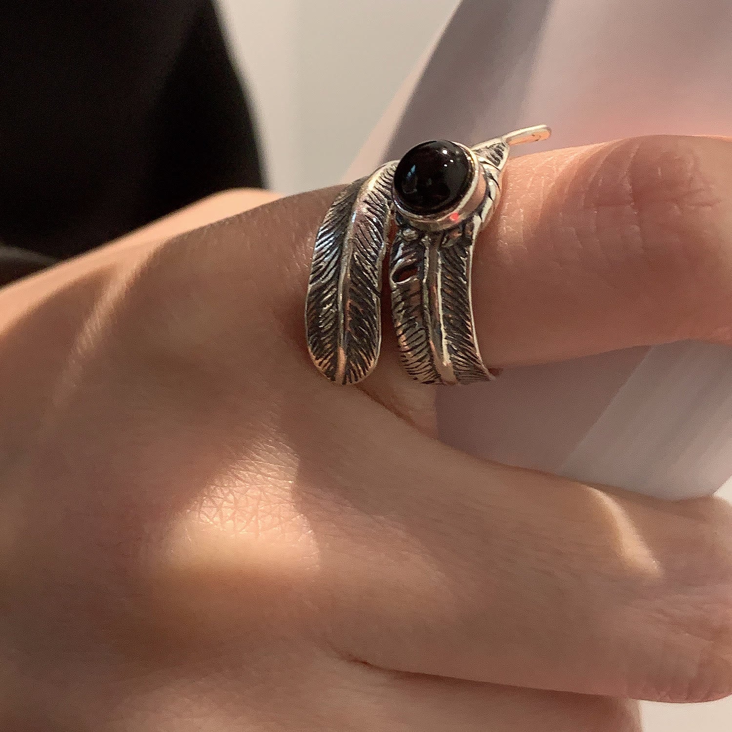 Vintage Silver Enamel Black Dropped Feather Ring – eu.floraltrip